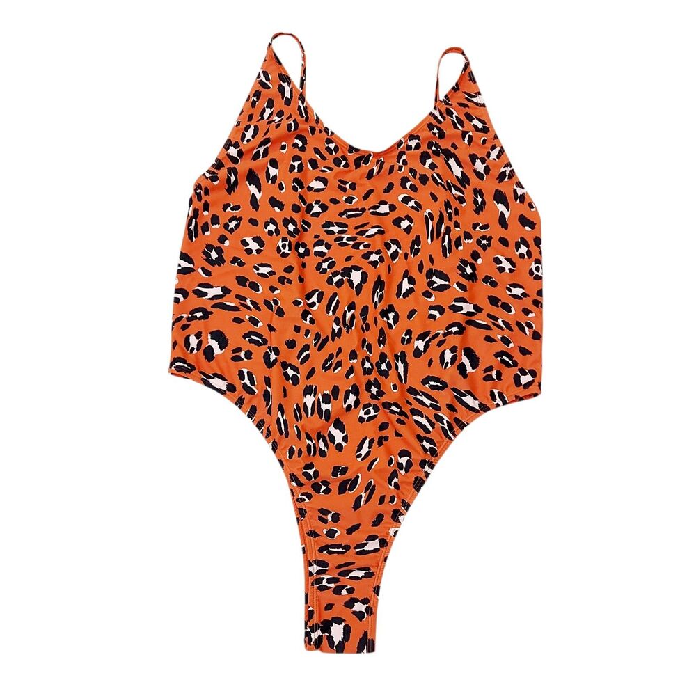 Fabletics Noa Sexy One Piece Swimsuit Womens 1X Orange Low Back Animal Print